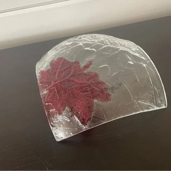LAST CHANCE Decorative Glass Candy Dish Candle Holder Clear Red Leaf Home Decor - Picture 3 of 7